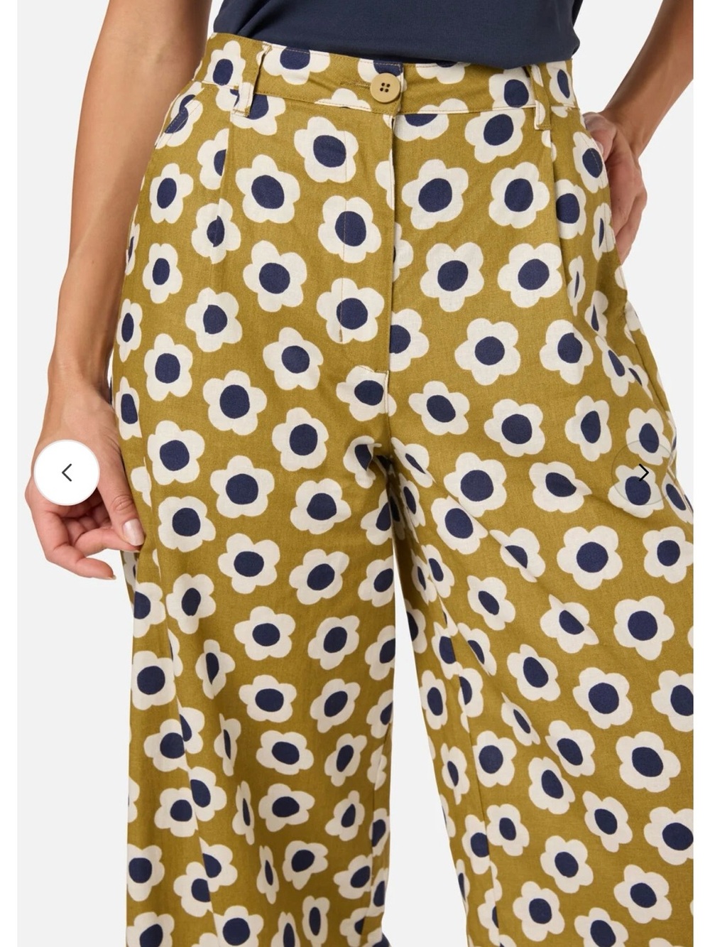 PRINCESS HIGHWAY “Janie” 60’s Wide-Leg Pants Olive 🫒 Retro Print Linen AU20 US16